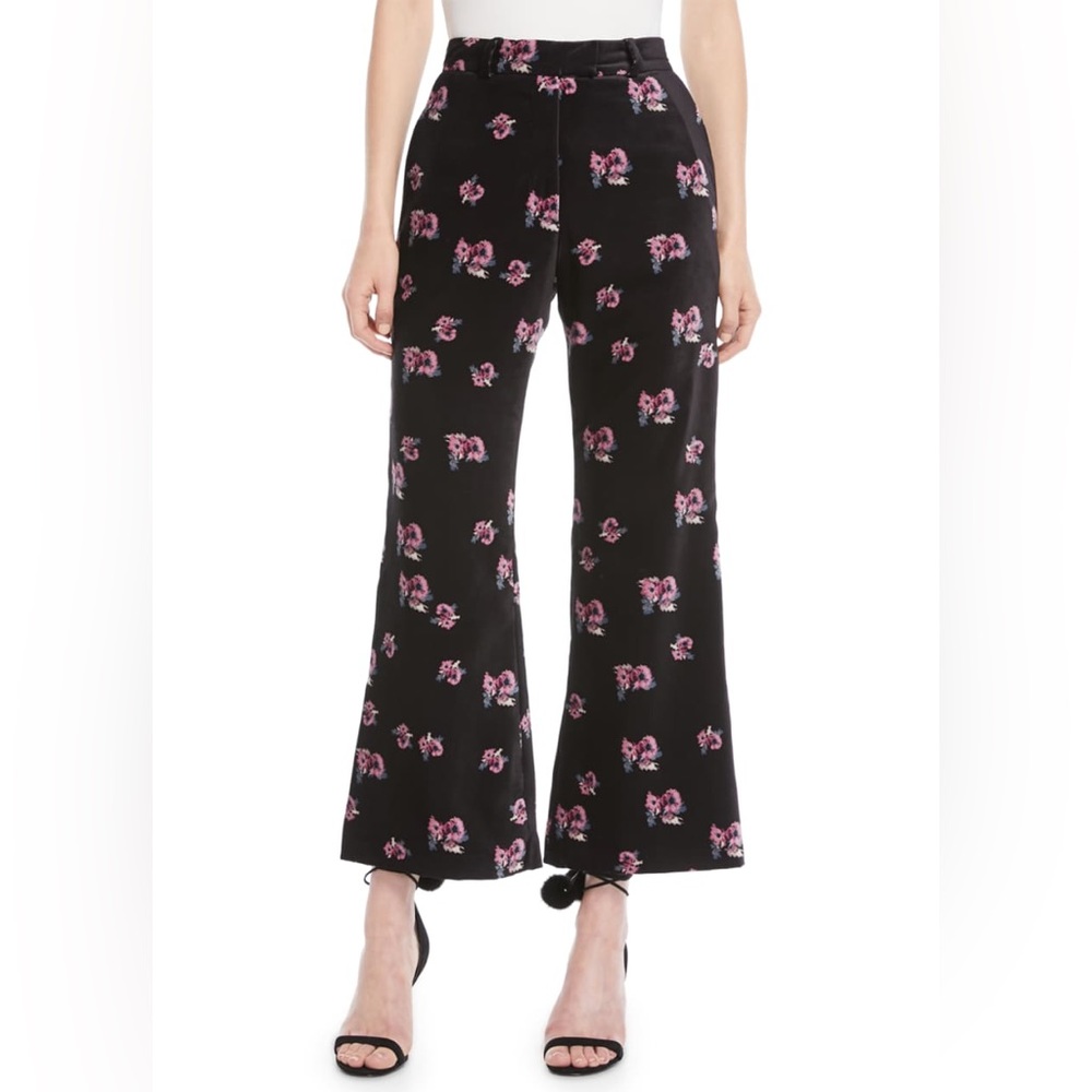 Racil Lauren High-Waist Flared-Leg Floral-Print Cropped Velvet Pants